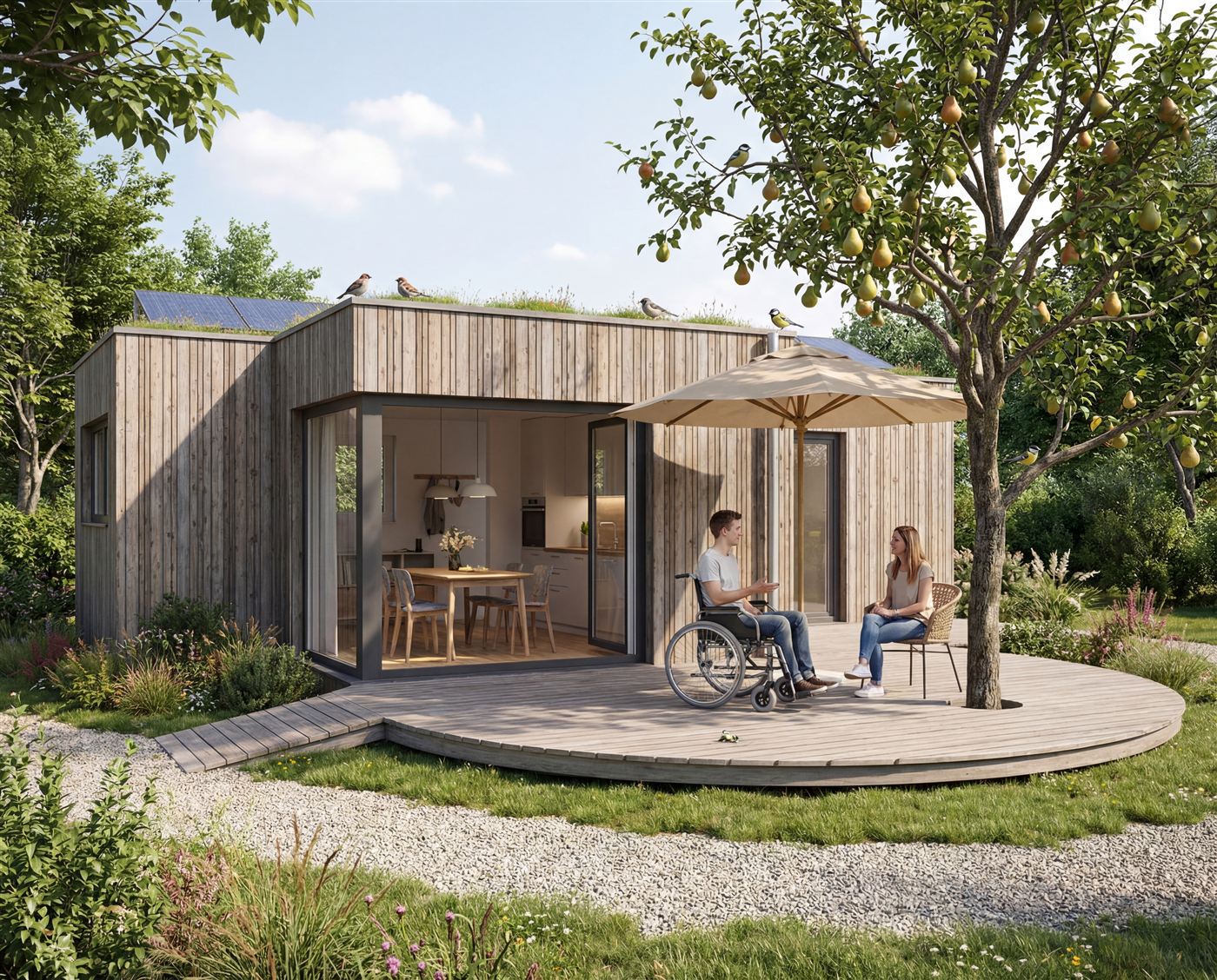Musterhaus-Visualisierung — barrierearm, ab Herbst 2026 am Tiny House Areal